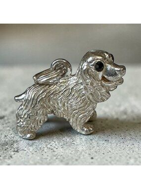 Sterling Silver Dog Charm Cocker Spaniel Pendant .5” Long Detailed 3 D  Design